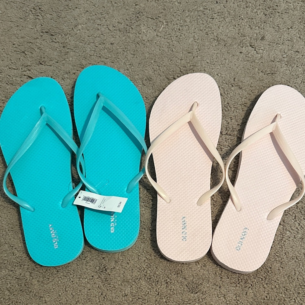 Old Navy Flip Flops - Teal and Light Pink